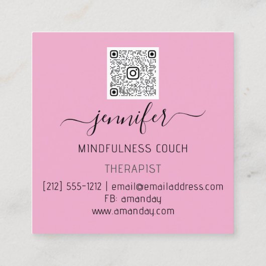 Yoga Couch Therapist Mindfullness QR CODE Roze Vierkante Visitekaartje (Achterkant)