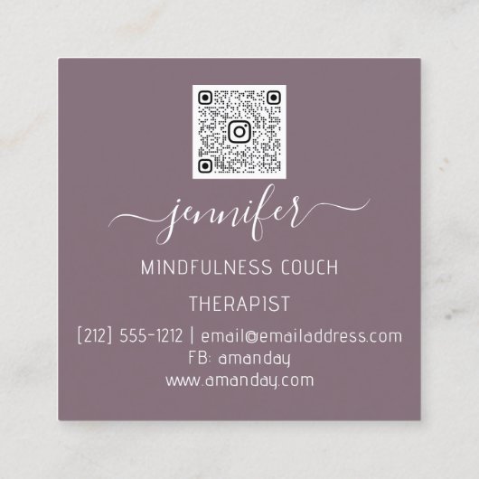 Yoga Couch Therapist Mindfullness QR CODE Smoky Vierkante Visitekaartje (Achterkant)