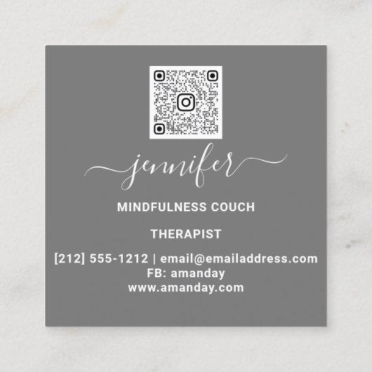 Yoga Couch Therapist Mindfullness QRCODE Grey Gold Vierkante Visitekaartje (Achterkant)