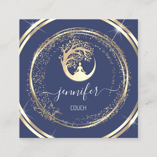 Yoga Couch Therapist Mindfulness QR Gold Blue Navy Vierkante Visitekaartje (Voorkant)