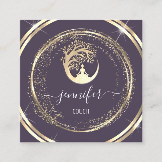 Yoga Couch Therapist Mindfulness QR Gold Blue Vierkante Visitekaartje (Voorkant)