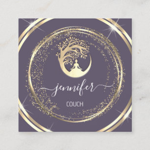 Yoga Couch Therapist Mindfulness QR Gold Paars Vierkante Visitekaartje