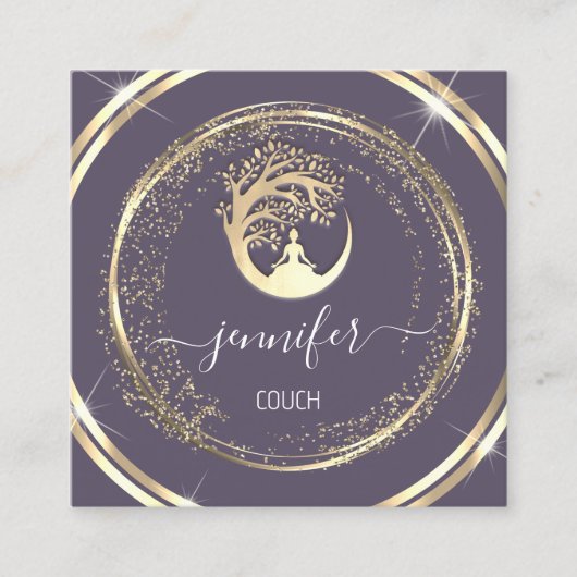 Yoga Couch Therapist Mindfulness QR Gold Paars Vierkante Visitekaartje (Voorkant)