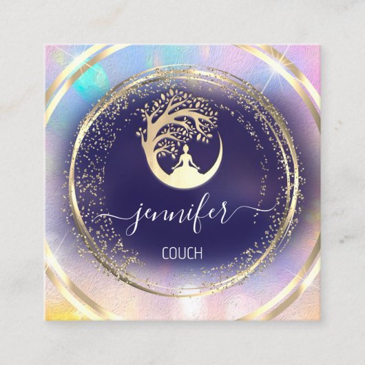 Yoga Couch Therapist Mindfulness QRCODE Gold Blue Vierkante Visitekaartje (Voorkant)