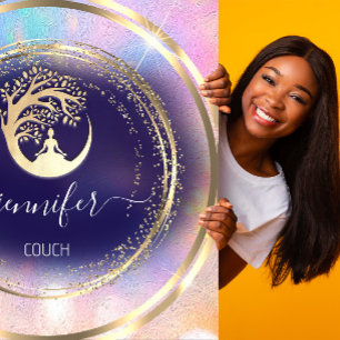 Yoga Couch Therapist Mindfulness QRCODE Gold Blue Vierkante Visitekaartje