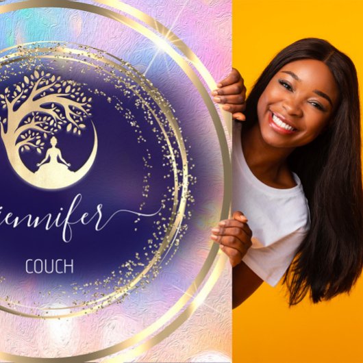 Yoga Couch Therapist Mindfulness QRCODE Gold Blue Vierkante Visitekaartje