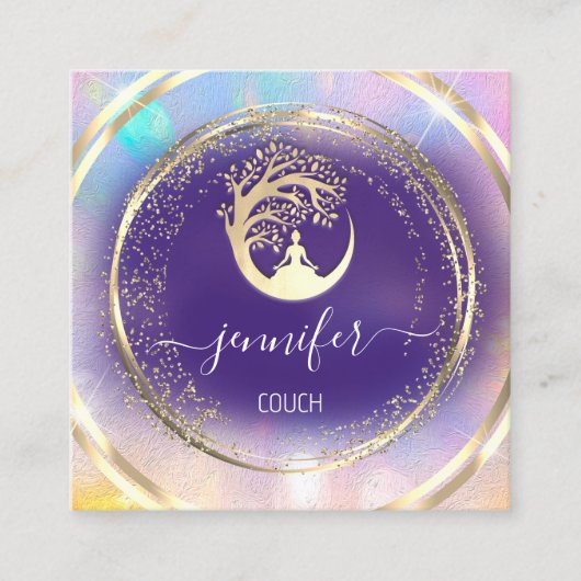 Yoga Couch Therapist Mindfulness QRCODE GoldPurple Vierkante Visitekaartje (Voorkant)