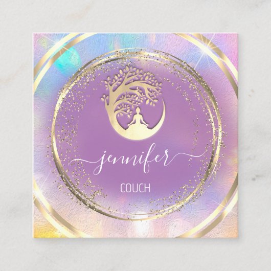 Yoga Couch Therapist Mindfulness QRCODE GoldViolet Vierkante Visitekaartje (Voorkant)