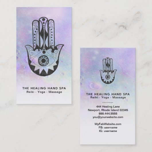 *~* Yoga - Craters van Moon Hamsa Handje Fatima Visitekaartje (Voorkant / Achterkant)