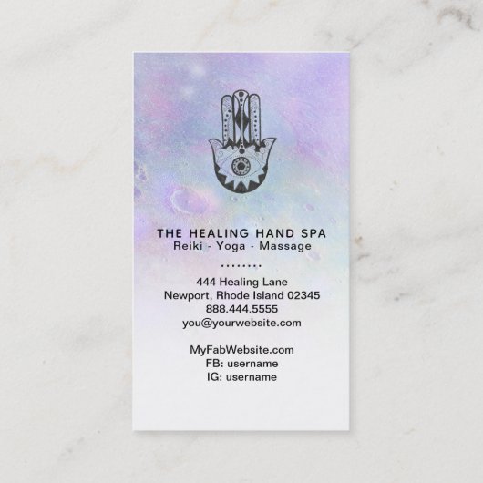 *~* Yoga - Craters van Moon Hamsa Handje Fatima Visitekaartje (Achterkant)
