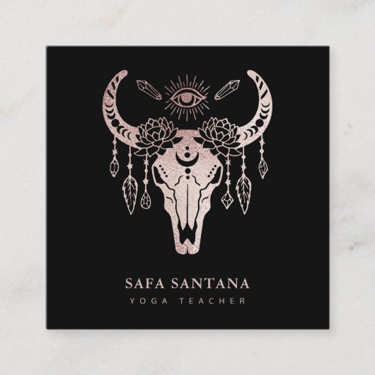 Yoga Dier Schedel Mystiek Oog Roos Gouden Glitter Vierkante Visitekaartje (Voorkant)