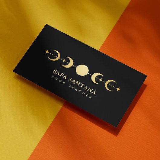 Yoga Docent Maan Fasen Zwart en Goud Visitekaartje