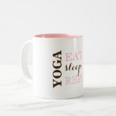 Yoga, Eet, Slaap, Herhaal Tweekleurige Koffiemok (Voorkant links)