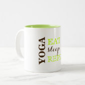 Yoga, Eet, Slaap, Herhaal Tweekleurige Koffiemok (Voorkant links)