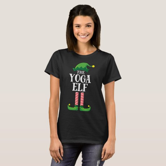 Yoga Elf Matching Family Kerstparty Pajama T-shirt (Voorkant volledig)