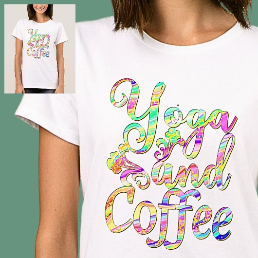 Yoga en Coffee Pastel gemarmerd op wit T-shirt