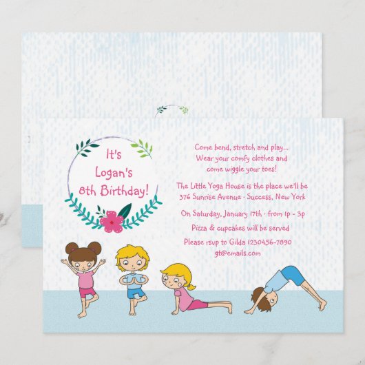 Yoga Feestuitnodiging voor kinderen Kaart (Voorkant / Achterkant)