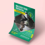 Yoga Fitness Lessen Trendy Marketing Foto Gym Flyer<br><div class="desc">Promoot je gymlessen of yogastudio met dit trendy Trainer Flyer-ontwerp. Met een modern blauwgroen en geel ontwerp met ruimte voor één foto, uw logo, label lijn of kop, aangepaste tekst en een promotieaanbieding. U kunt alle tekst en kleuren bewerken om op maat gemaakte sportschoolmarketingflyers te creëer voor uw fitnessstudio, sportevenement,...</div>