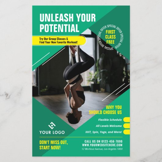 Yoga Fitness Lessen Trendy Marketing Foto Gym Flyer (Voorkant)