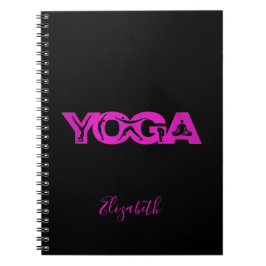 Yoga fitness zwarte paarse naam notitieboek