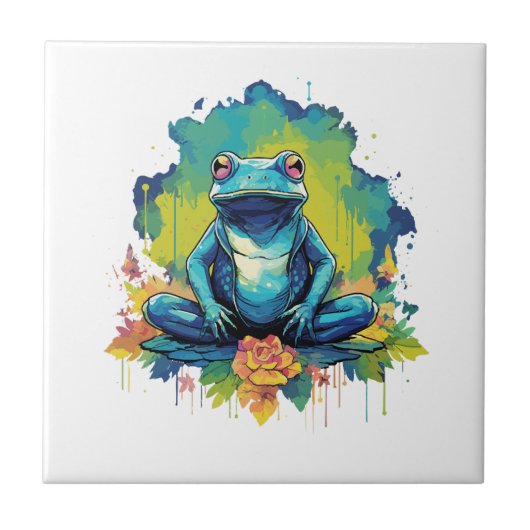 Yoga Frog Waterverf Stijl Tegeltje (Voorkant)