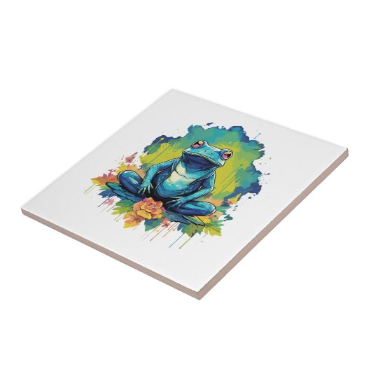 Yoga Frog Waterverf Stijl Tegeltje (Zijkant)