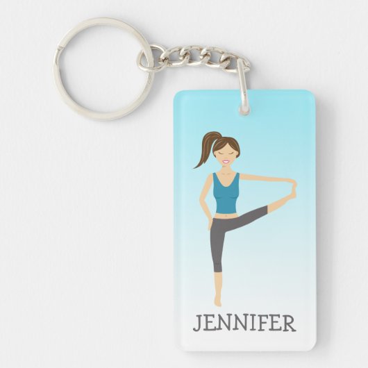 Yoga Girl in Extended Hand to Toe Pose and Name Sleutelhanger (Voorkant)