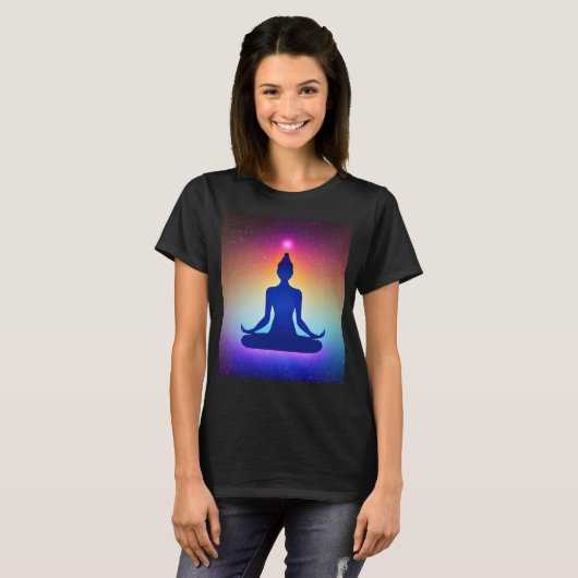 Yoga Girl Vrouw Sun Salutation Meditation Chakra T-shirt (Voorkant volledig)