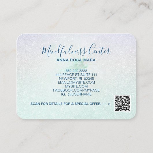 *~* Yoga Glitter Meditation QR Reiki Floral Flower Visitekaartje (Achterkant)