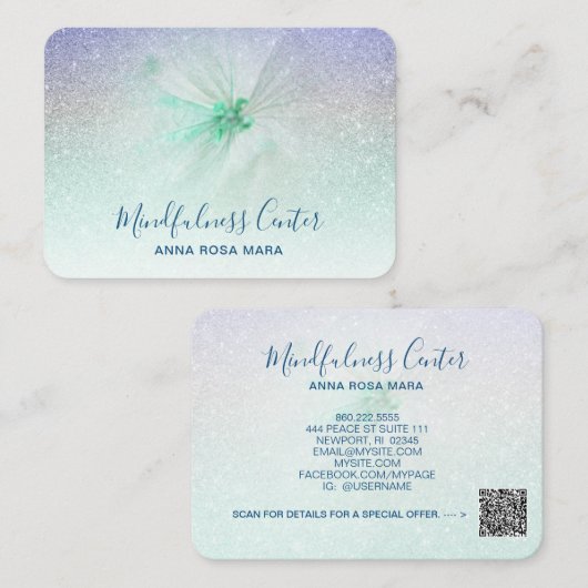 *~* Yoga Glitter Meditation QR Reiki Floral Flower Visitekaartje (Voorkant / Achterkant)