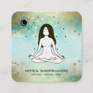*~* Yoga Goddess Celestial Moon Magic Blauwgroen B Vierkante Visitekaartje
