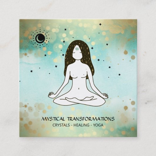 *~* Yoga Goddess Celestial Moon Magic Boho Blauwgr Vierkante Visitekaartje (Voorkant)