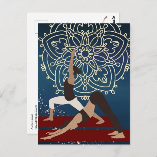 Yoga Gold, Blue en Red Mandala - Gepersonaliseerd Briefkaart (Voorkant / Achterkant)