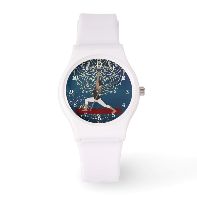 Yoga Gold, Blue en Red Mandala Meditation Horloge (Voorkant)