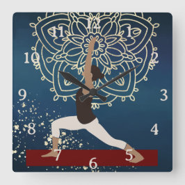 Yoga Gold, Blue en Red Mandala Meditation Vierkante Klok