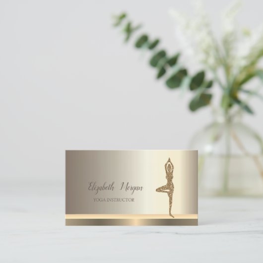Yoga Gold Glitter Girl Champagne Visitekaartje (Staand voorkant)
