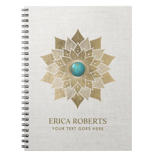 Yoga Gold Lotus Flower Mandala Elegant Linen Notitieboek (Voorkant)