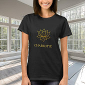 Yoga gold lotus flower name black t-shirt