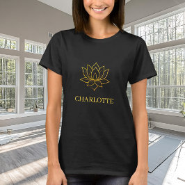 Yoga gold lotus flower name black t-shirt