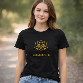 Yoga gold lotus flower name black t-shirt