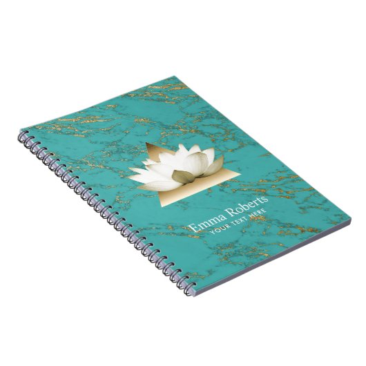 Yoga Gold Lotus Modern Turquoise & Gold Marble Notitieboek (Rechterzijde)