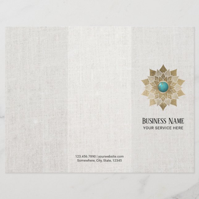 Yoga Gold Turquoise Lotus Mandala Linen Trifold (Voorkant)