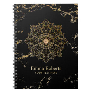 Yoga Goud Lotus Mandala Vintage Zwart Goud Marmer Notitieboek