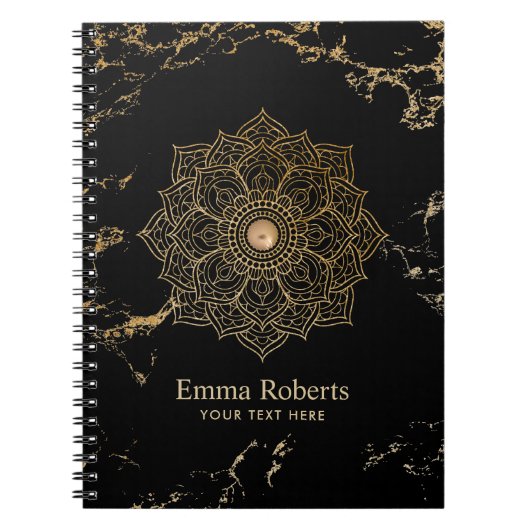 Yoga Goud Lotus Mandala Vintage Zwart Goud Marmer Notitieboek (Voorkant)