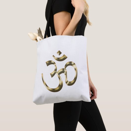 Yoga goud metallic Om hindoe boeddhistisch symbool Tote Bag (Dichtbij)