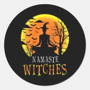Yoga Grappige Namaste Heksen Halloween Meisjes Vro Ronde Sticker