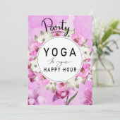 Yoga happy hour met paarse orchidee waterverf roze kaart (Staand voorkant)