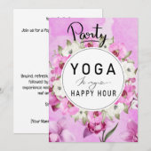 Yoga happy hour met paarse orchidee waterverf roze kaart (Voorkant / Achterkant)