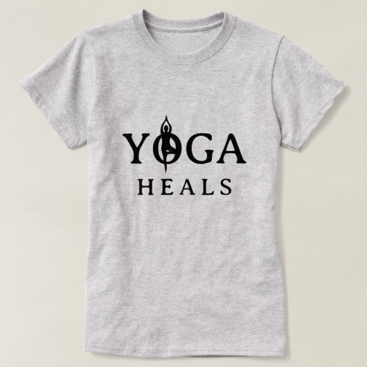 Yoga Heals T-shirt met tree pose silhouet (Design voorkant)