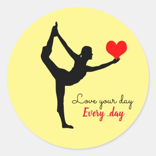 Yoga Heart & Love je day, Elke dag / Yogini Ronde Sticker (Voorkant)